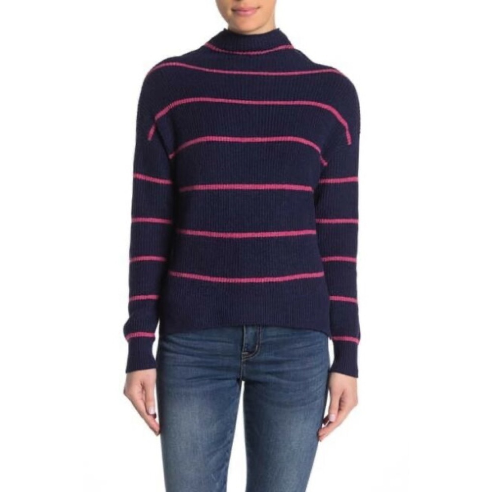 Abound Navy Sophia Stripped Mockneck knit Sweater